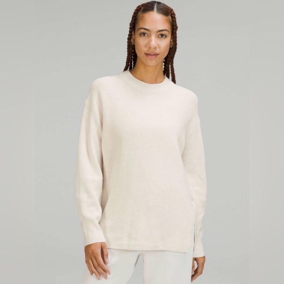 lululemon athletica Sweaters - Lululemon Merino Wool-Blend Ribbed Crewneck Sweater White Opal Size 4